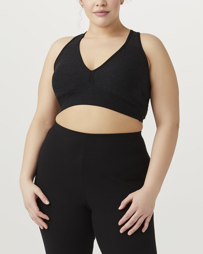 Front of plus size Dalary Plunging Sports Bra by Beyond Yoga | Dia&Co | dia_product_style_image_id:156847